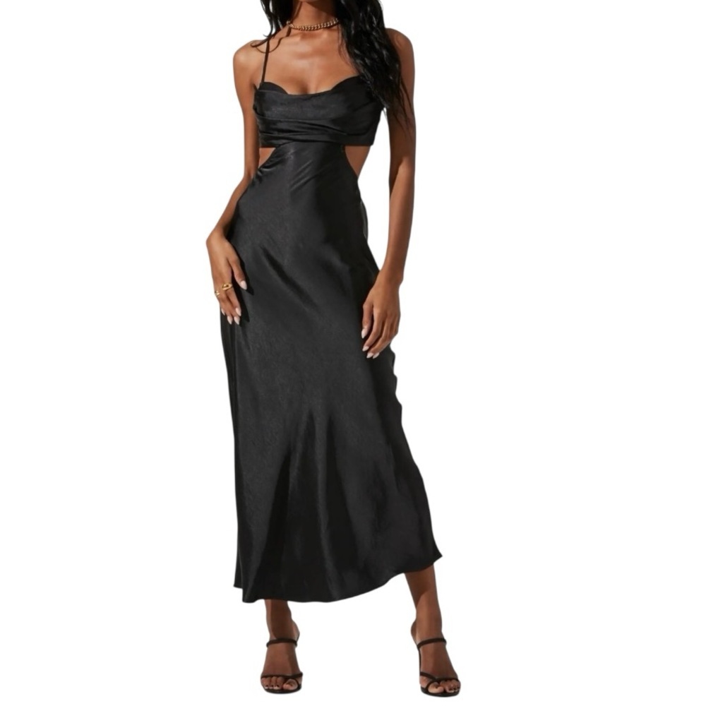 ASTR The Label Colette Cutout Satin Midi Slipdress women’s Small Black Silky